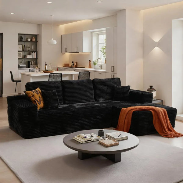 Extra-Large L-Shaped Configurable Sofa with Ottoman, Skin-Friendly Corduroy Material