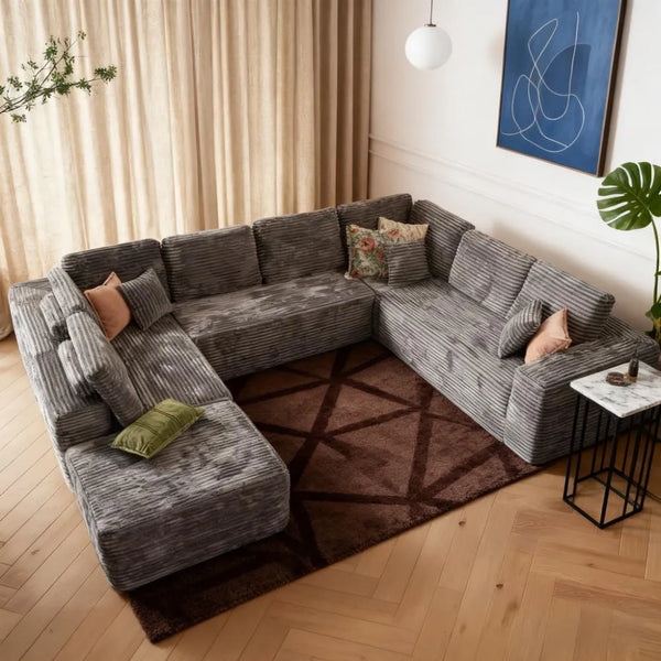 Memory Foam Cloud Sofa U-Chaise Corduroy No Assembly