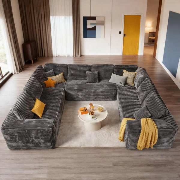 Modular Corduroy Sofa with Memory Foam & U-Chaise, No Assembly